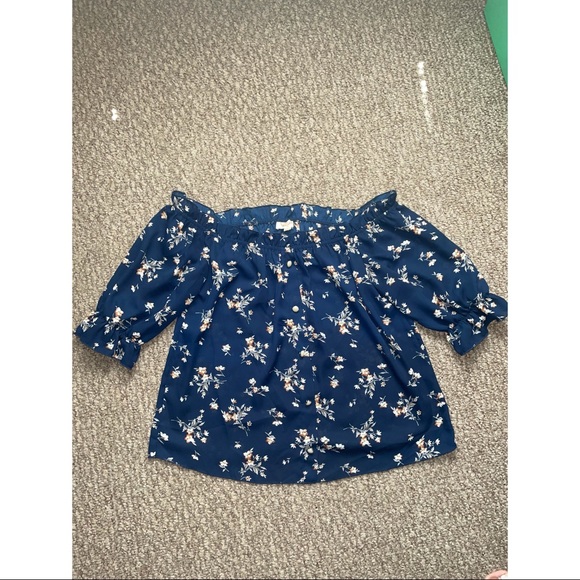 Chocolate USA Blue Floral Off The Shoulder Blouse - Picture 1 of 3